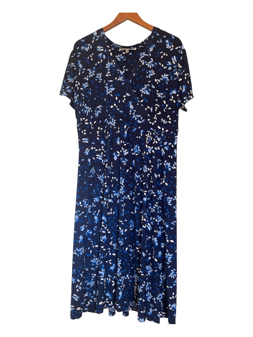Kasper Navy Blue Floral Short-Sleeve Midi Dress